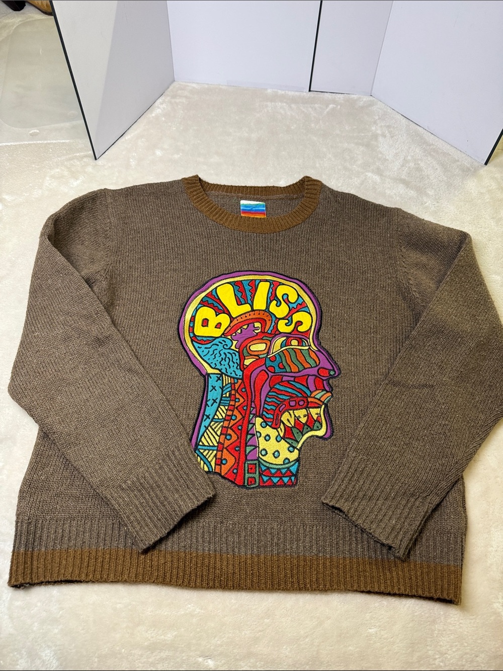 UNIF Brown Bliss Sweater - Rare Vintage 2016 Psychedelic Knit Crewneck SZ LG